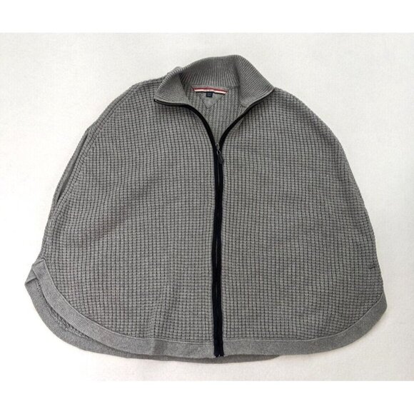 Tommy Hilfiger Women's Poncho Sweater Gray Full Zip Cape - Picture 1 of 8